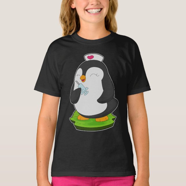 Camiseta Jeringa de enfermeras de pingüino (Anverso)
