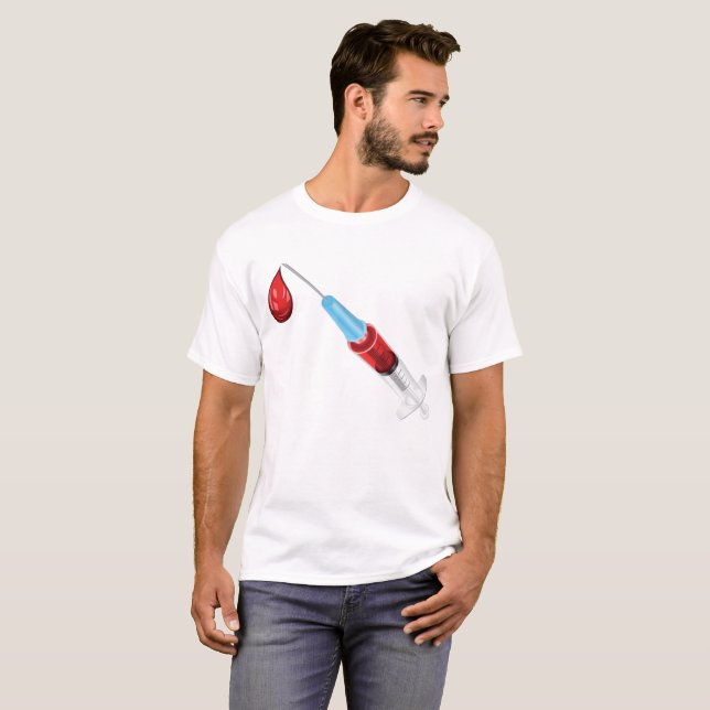 Camiseta Jeringa de sangre con una gota roja (Anverso completo)