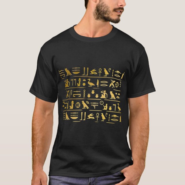 Camiseta Jeroglíficos dorados - Guión sagrado egipcio antig (Anverso)