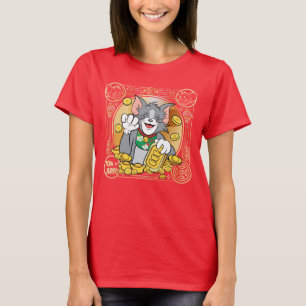 Camiseta Jerry Gato Suertudo Con Sistemas De Oro