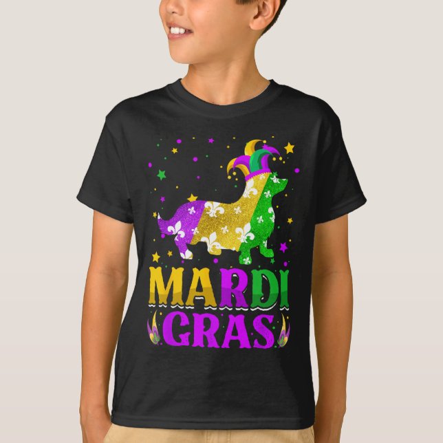 Camiseta Jester del Carnaval Mardi Gras Corgi Perro (Anverso)