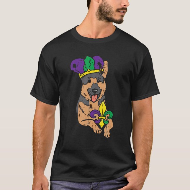 Camiseta Jester German Shepherd Mardi Gras Divertido Perro  (Anverso)