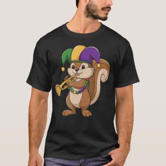 Camiseta Jester Mardi Gras Squirrel Lovers Trumpet Beads Ca