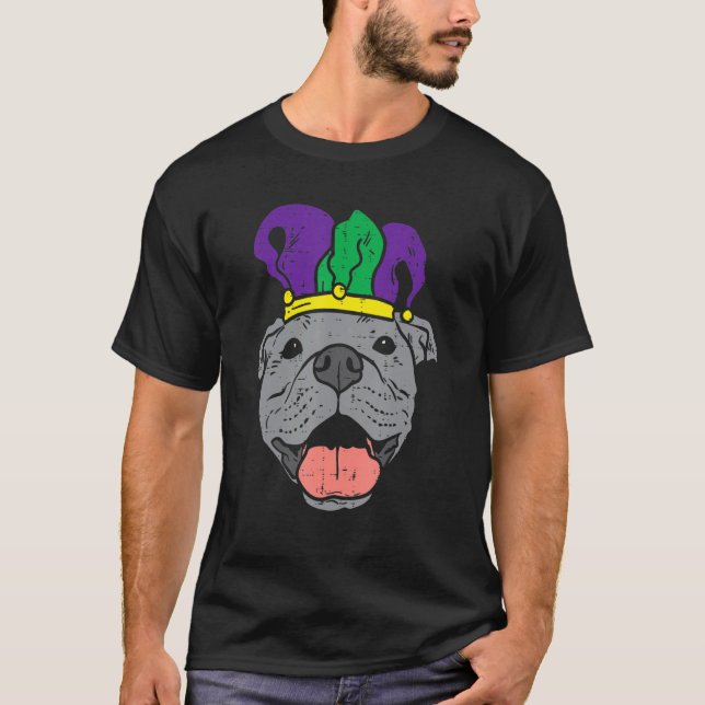 Camiseta Jester Pitbull Face Mardi Gras Pittie Perro Mujere (Anverso)