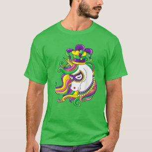 Camiseta Jester Rainbow Unicorn Diseño Máscara Mardi Gras