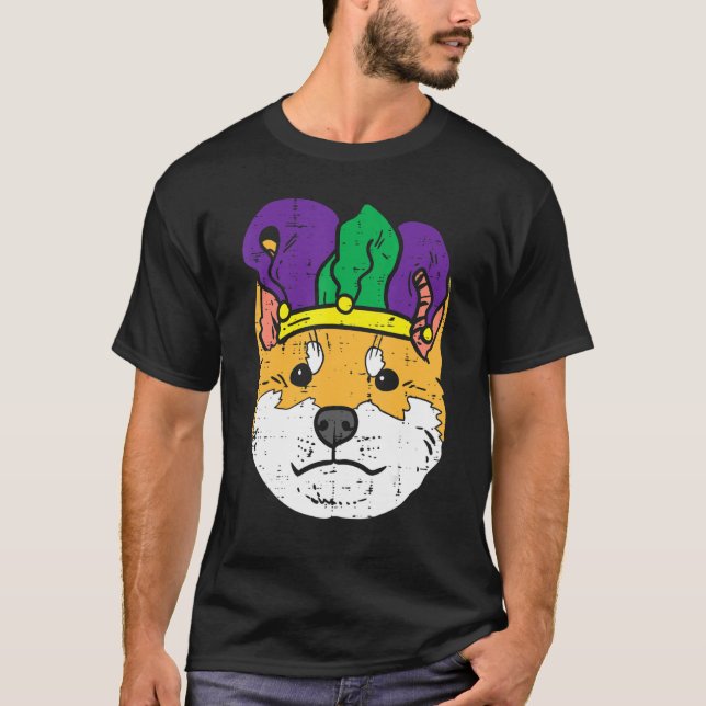 Camiseta Jester Shiba Inu Face Mardi Gras Hombres de Perro  (Anverso)