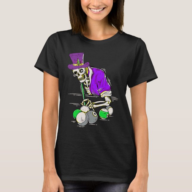 Camiseta Jester Skeleton Billiard Player Mardi Gras Cool Po (Anverso)
