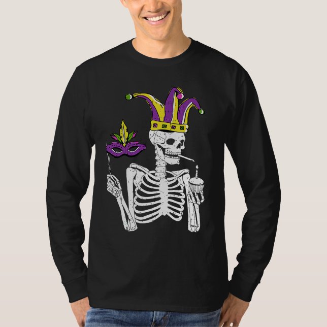 Camiseta Jester Skeleton Masquerade Party Mardi Gras Mask C (Anverso)