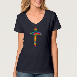 Camiseta Jesucristo cruz cristiana tinte arcoiris bi religi