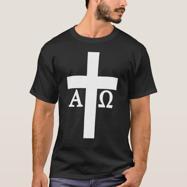 Camiseta Jesucristo cruza la Biblia Omega Cristiana Alfa (Anverso)