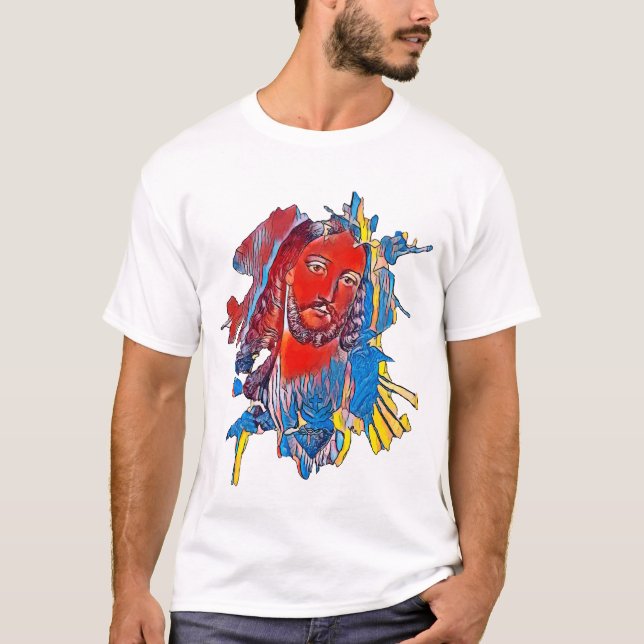 Camiseta Jesucristo Enfrentar el corazón sagrado Arte abstr (Anverso)