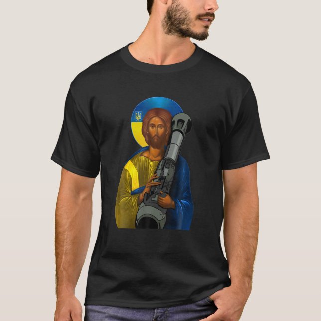 Camiseta Jesucristo, estoy de acuerdo con la bandera ucrani (Anverso)