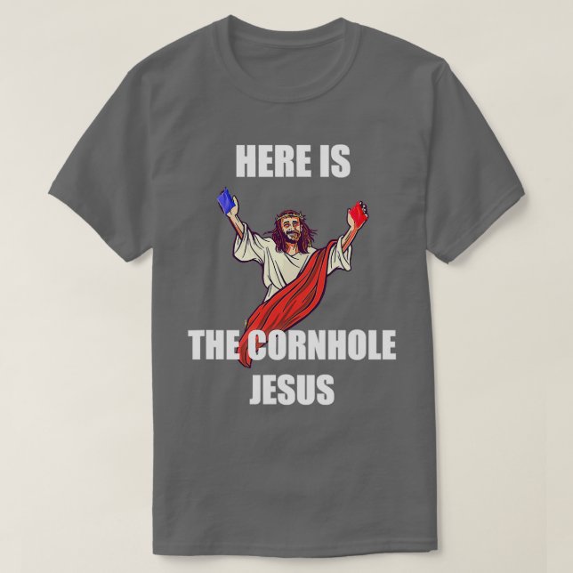 Camiseta Jesucristo Jesús Jugando Cornhole 1 (Diseño del anverso)
