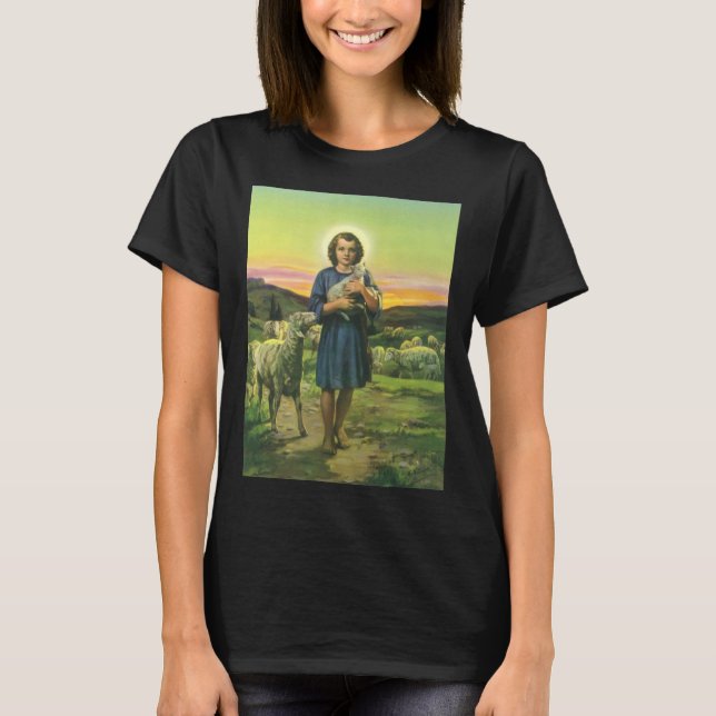 Camiseta Jesucristo pastor vintage con corderito (Anverso)