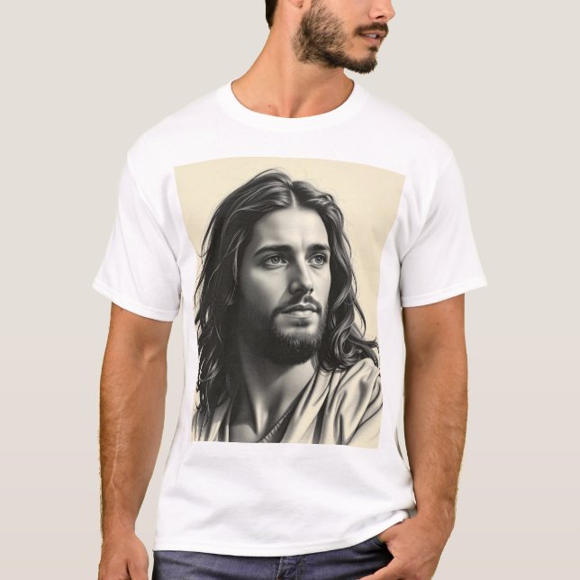 Camiseta Jesucristo - Retrato artesanal de carbón vegetal (Anverso)