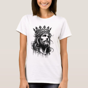 Camiseta Jesucristo usando el arte de la corona de reyes