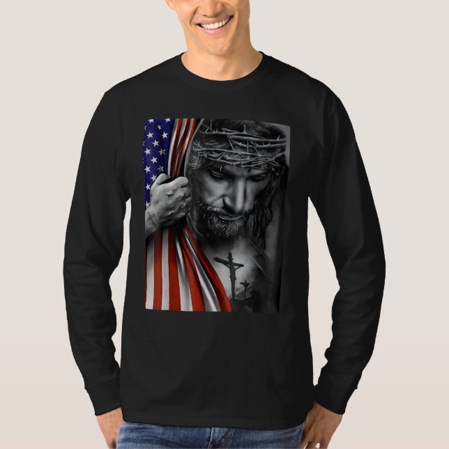 Camiseta Jesus 4th of July American Flag Christian Faith Ch (Anverso)