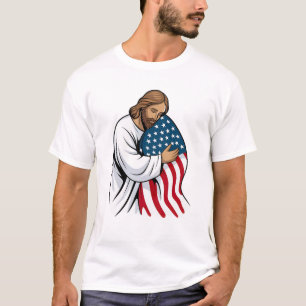 Camiseta Jesús abrazando la bandera estadounidense