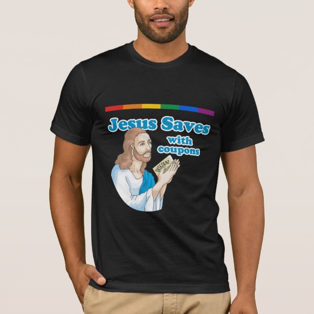 CAMISETA JESÚS AHORRA CON LAS CUPONES (Anverso)