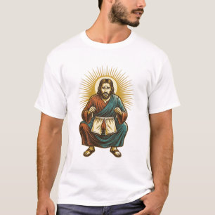 Camiseta Jesús ajustando incómodo wedgie a mitad de sentadi