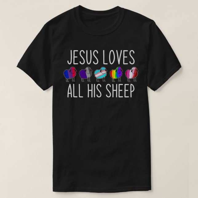 Camiseta Jesús Ama A Todas Sus Ovejas Jesús Cristiano LGBT  (Diseño del anverso)