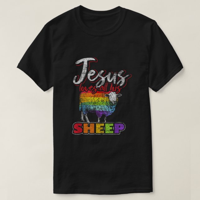 Camiseta Jesús ama a todas sus ovejas la bandera arcoiris d (Diseño del anverso)