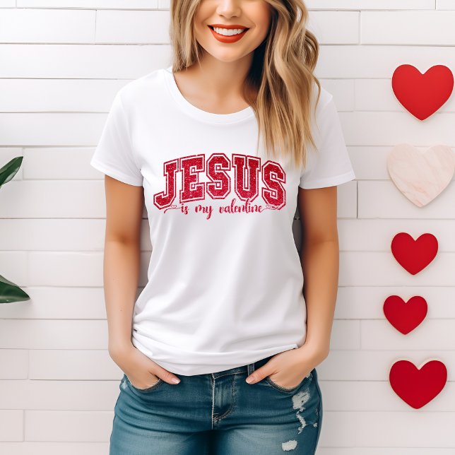 Camiseta Jesús amable y moderno es mi secuencia de Faux de  (Cute and Trendy Jesus Is My Valentine Faux Sequin T-Shirt)