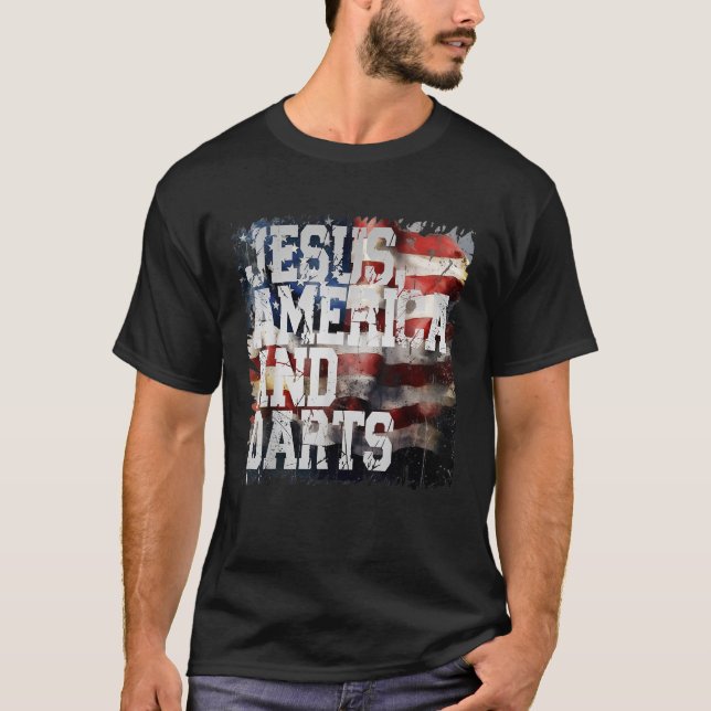 Camiseta Jesus America y Darts Funny USA (Anverso)