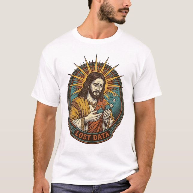 Camiseta Jesús aplastó la unidad flash USB perdió datos hum (Anverso)