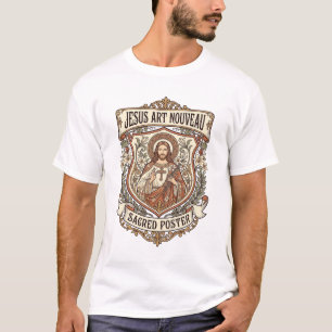 Camiseta Jesús Art Nouveau Póster Sagrado Jesús Art Nouveau