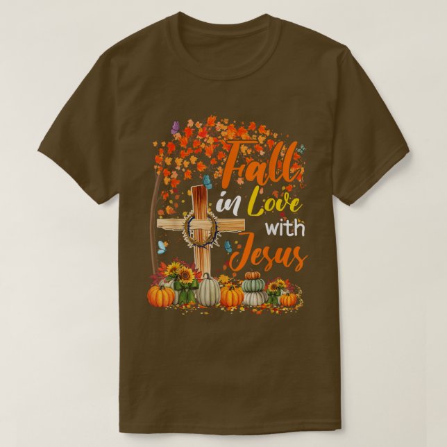 Camiseta Jesus Autumn Fall In Love With Jesus Christian Cro (Diseño del anverso)