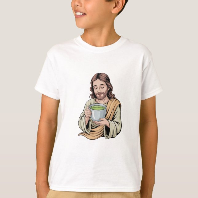 Camiseta Jesús bebiendo Matcha Bebe cristiano (Anverso)