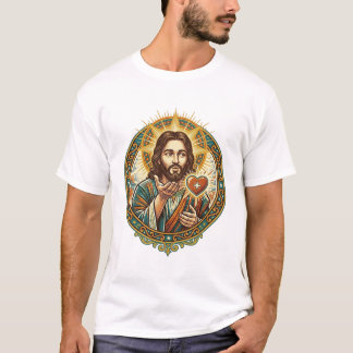 Camiseta Jesús Besando Corazón Rojo Botón Me Gusta Humor_1
