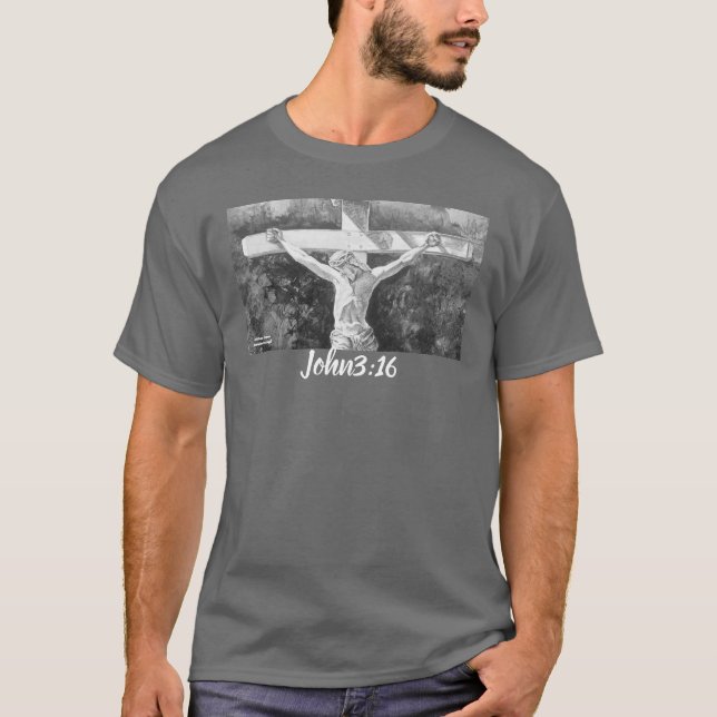 Camiseta Jesús Blanco pintado a mano y Verso de la Biblia c (Anverso)