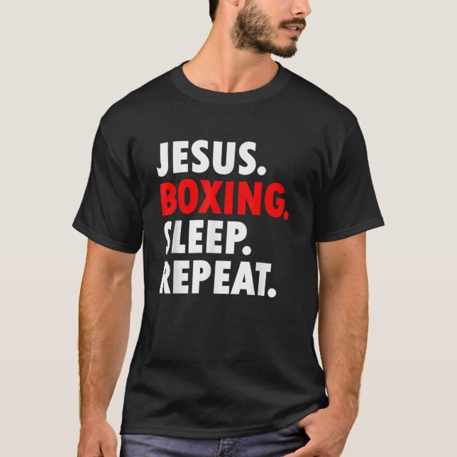 Camiseta Jesús Boxing Sleep Repetir Hobby de Novedad (Anverso)