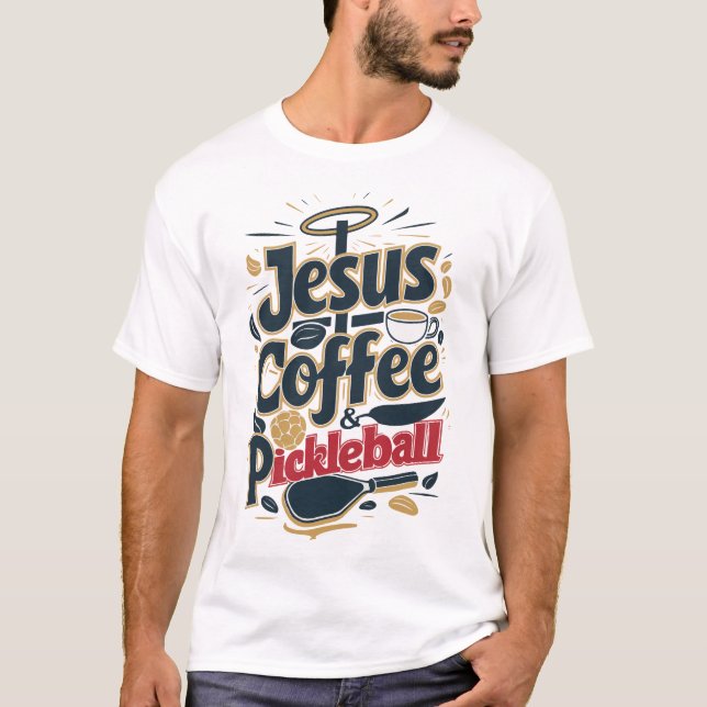 Camiseta Jesús, café y pelota - Combo de Fe y Diversión (Anverso)