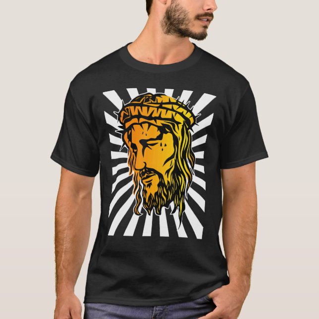 Camiseta Jesús Cara Ampliada Y Sol Ray Art 1 (Anverso)