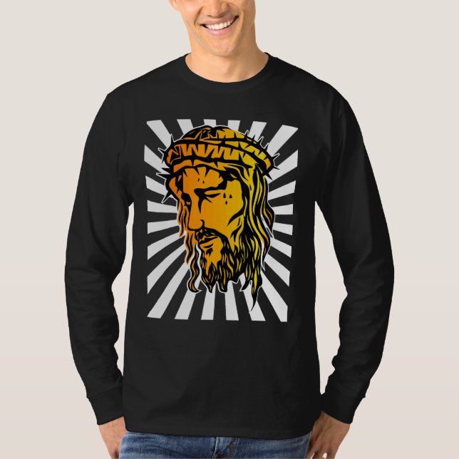 Camiseta Jesús Cara Ampliada Y Sol Ray Art 1 (Anverso)
