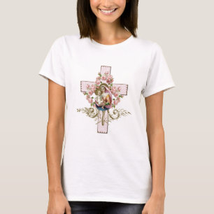 Camiseta Jesús Católico María Cruza Floral Religiosa