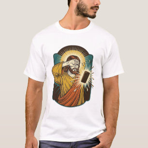 Camiseta Jesús cegando la máxima brillo del teléfono a medi