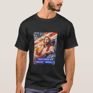 Camiseta Jesús Cerveza y camionetas Patriota divertida band
