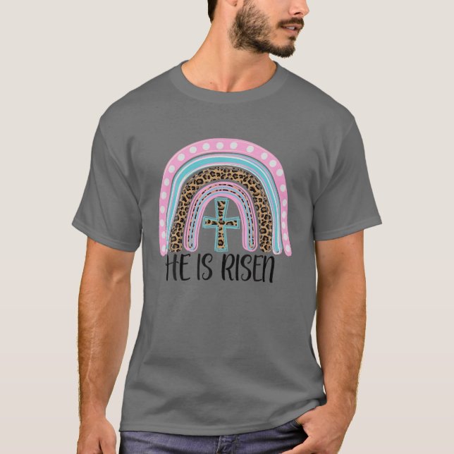 Camiseta Jesus Christian Cross Rainbow He Is Risen Happy Ea (Anverso)