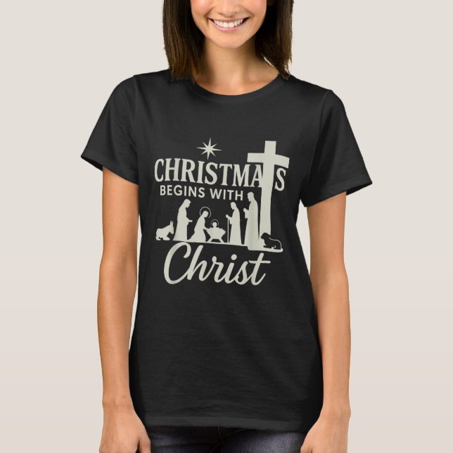 Camiseta Jesus Christmas Begins With Christ Pjs Pajamas Tod (Anverso)