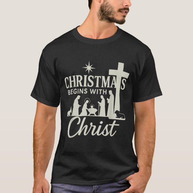 Camiseta Jesus Christmas Begins With Christ Pjs Pajamas Tod (Anverso)