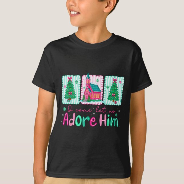 Camiseta Jesus Christmas Xmas Tree Preppy Oh Come Let Us Ad (Anverso)