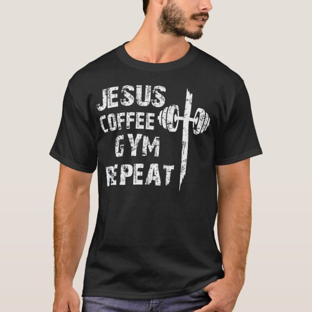 Camiseta Jesus Coffee Gym Christian Workout Weightlifting F (Anverso)