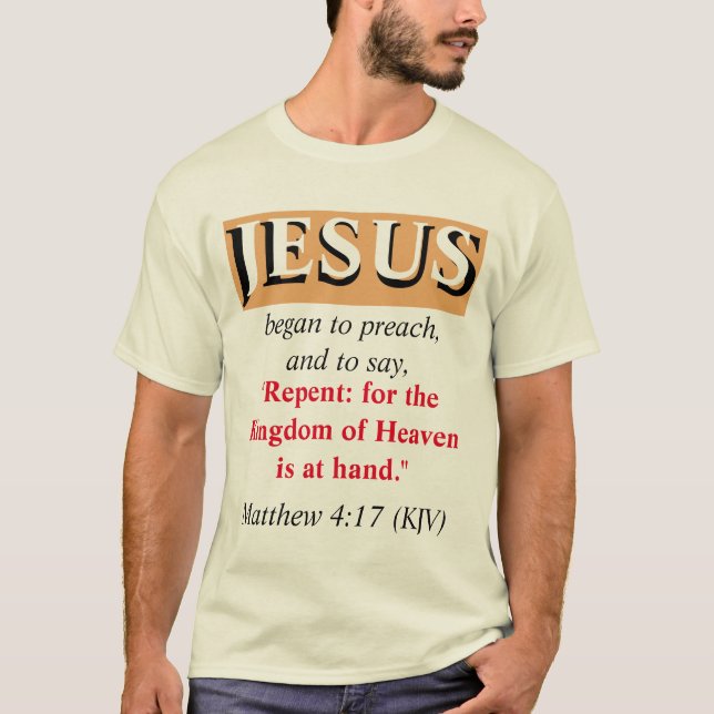 Camiseta JESÚS Comenzó A Predicar: Arrepentíos. Rojo, blanc (Anverso)