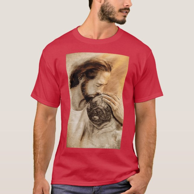 Camiseta Jesús Con Perro Pug Amante De Perro Pug (Anverso)