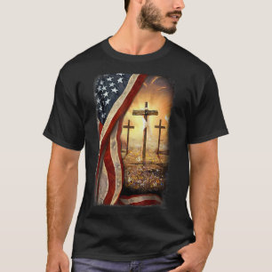 Camiseta Jesús Cristiano cruza Bandera Patriótica Estadouni