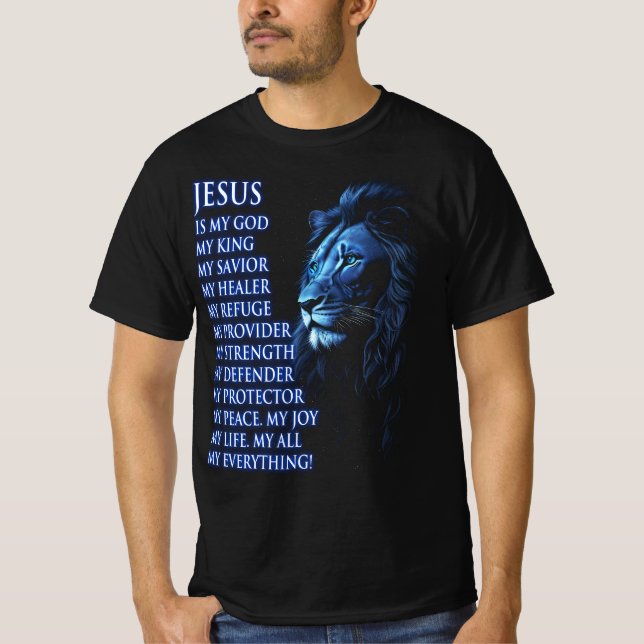 Camiseta Jesús Cristiano León Es Mi Dios Rey Salvador (Anverso)